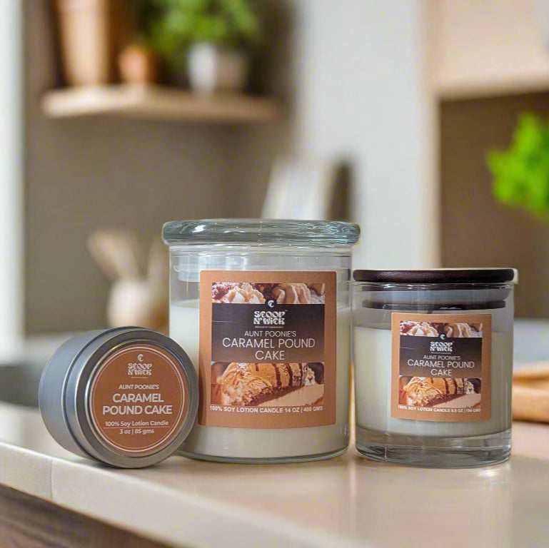 Scoop N Wick Aunt Poonie's Caramel Pound Cake Candle - Hand-Poured Soy