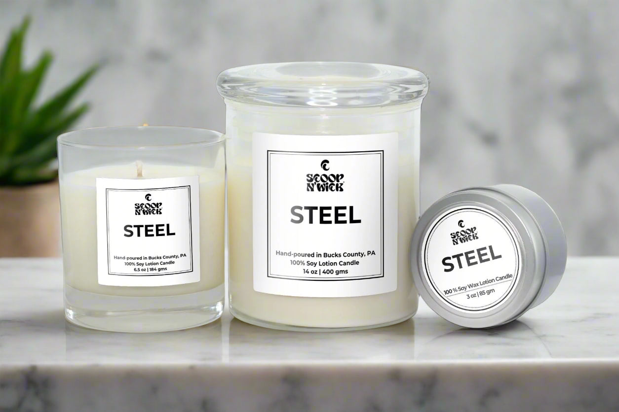 Scoop N Wick Steel Scented Soy Candle - Hand-Poured Aromas
